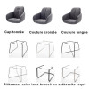Chaise avec accoudoir capitonnée grise / Simili cuir
