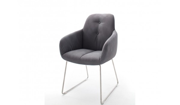Chaise avec accoudoir capitonnée grise / Simili cuir
