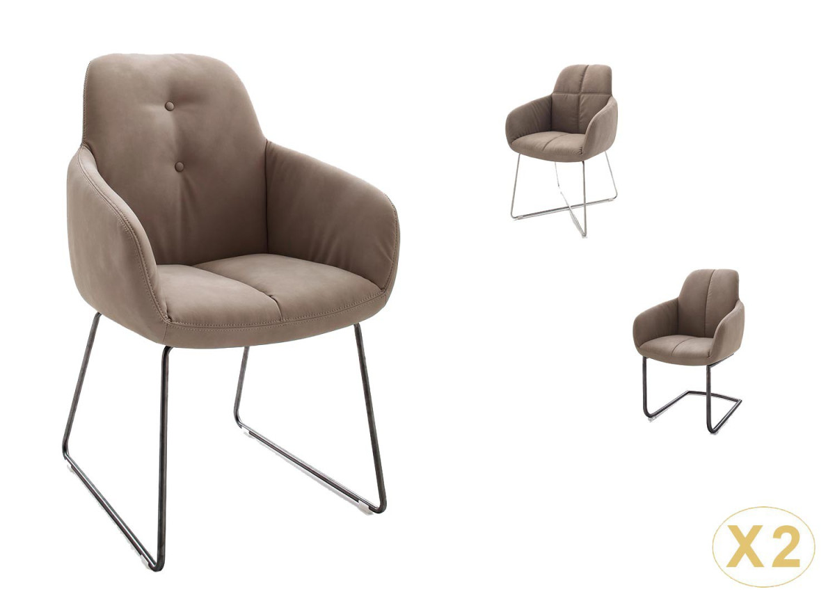 Chaise avec accoudoir capitonnée marron / Simili cuir