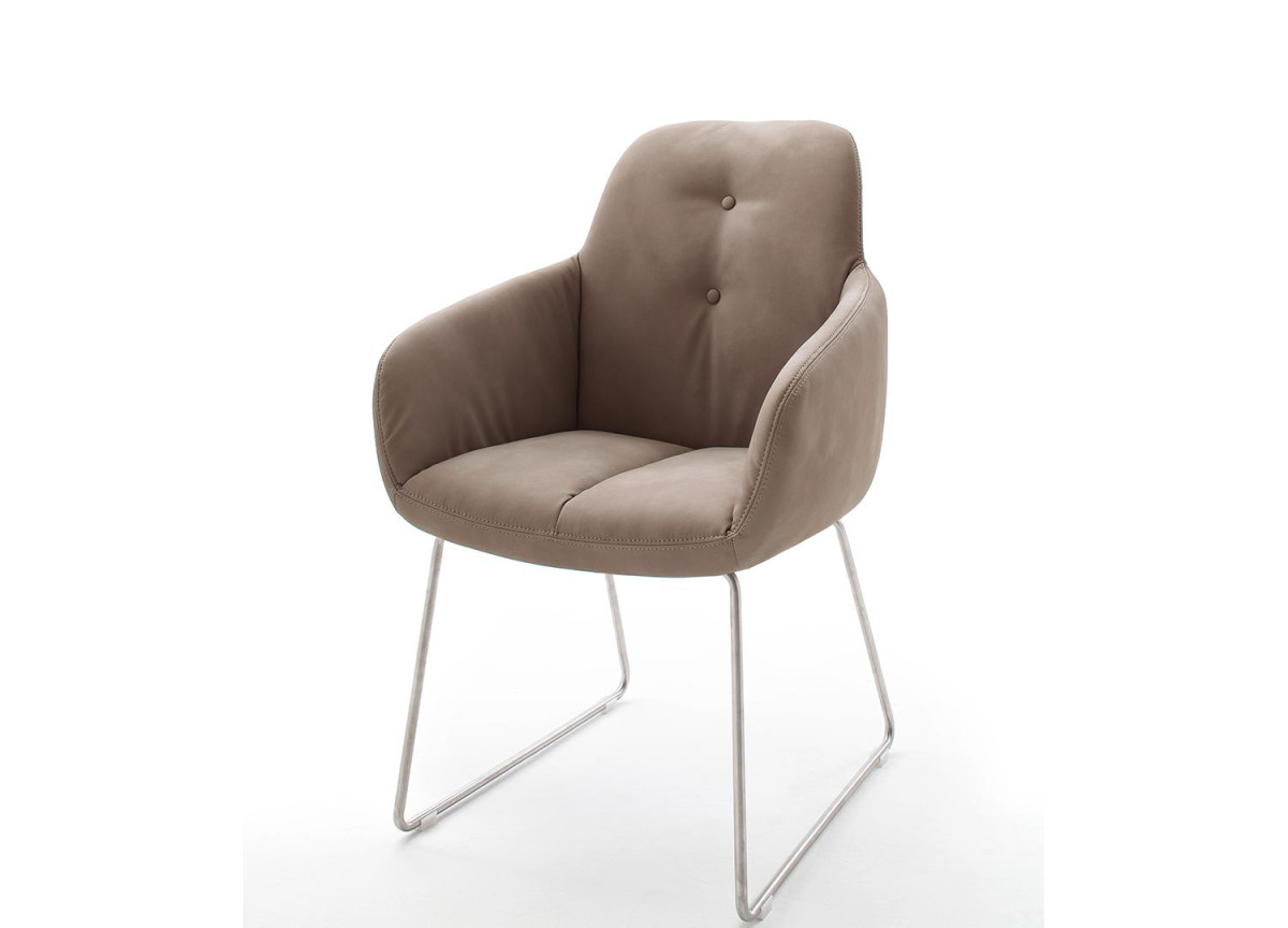 Chaise avec accoudoir capitonnée marron / Simili cuir