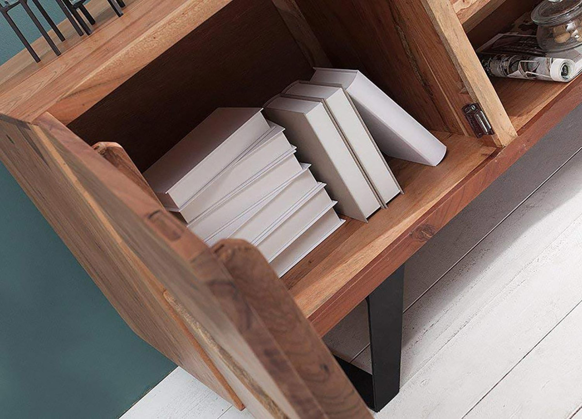 Meuble TV design bois massif et métal 160 cm / Acacia