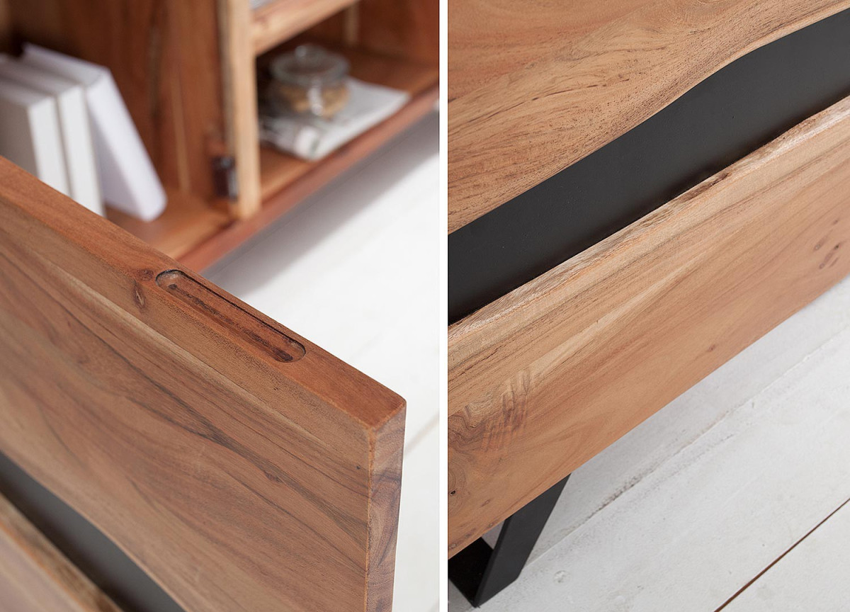 Meuble TV design bois massif et métal 160 cm / Acacia