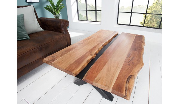 Table basse bois massif et métal noir / Rectangulaire