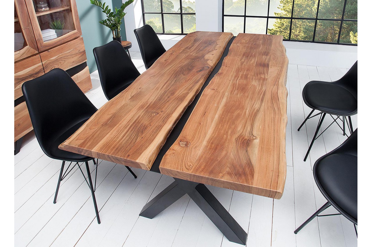 Table à manger bois massif et métal noir / Rectangulaire pour
