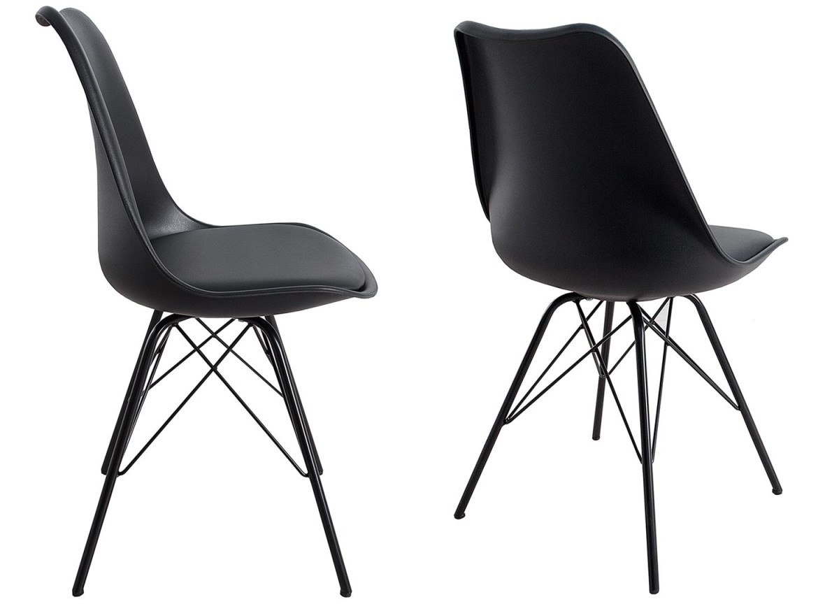Chaise noir matelassée simili cuir noir / Pieds métal