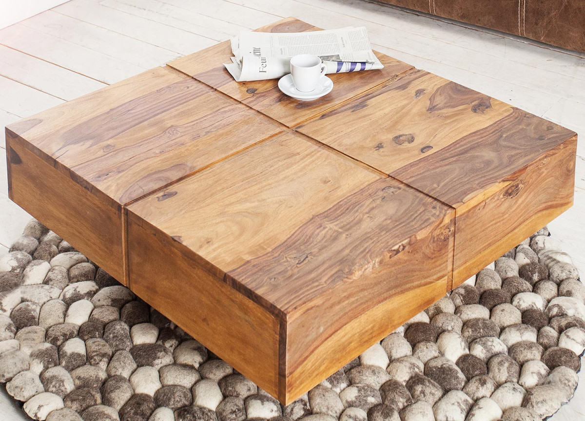 Table basse bois massif / Carrée 80 cm