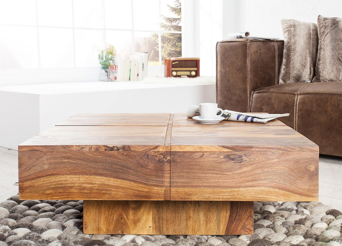 Table basse bois massif / Carrée 80 cm