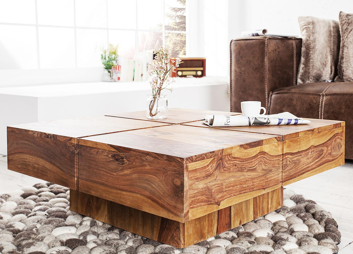 Table basse bois massif / Carrée 80 cm