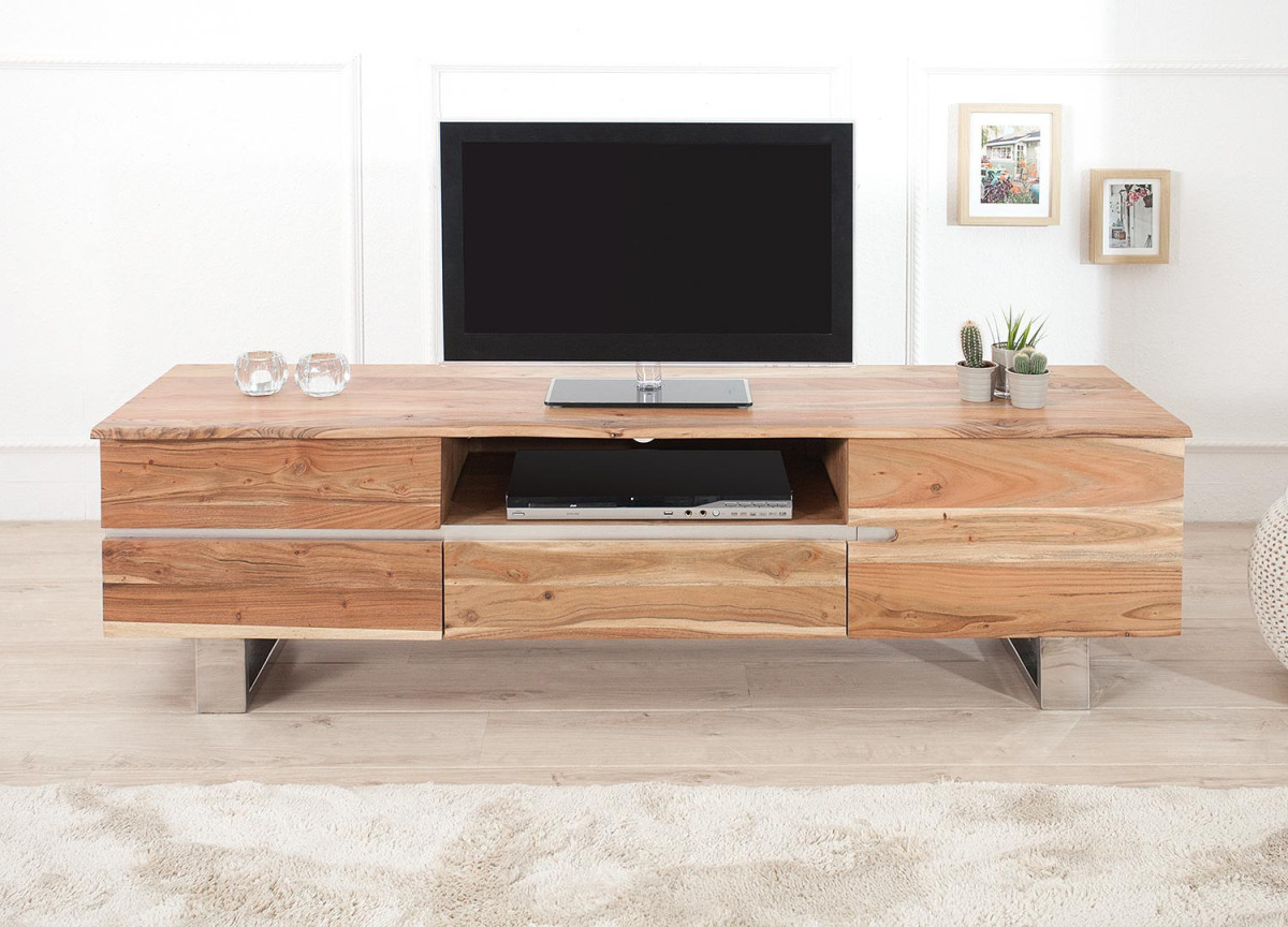 Meuble TV design en bois acacia / 160 cm