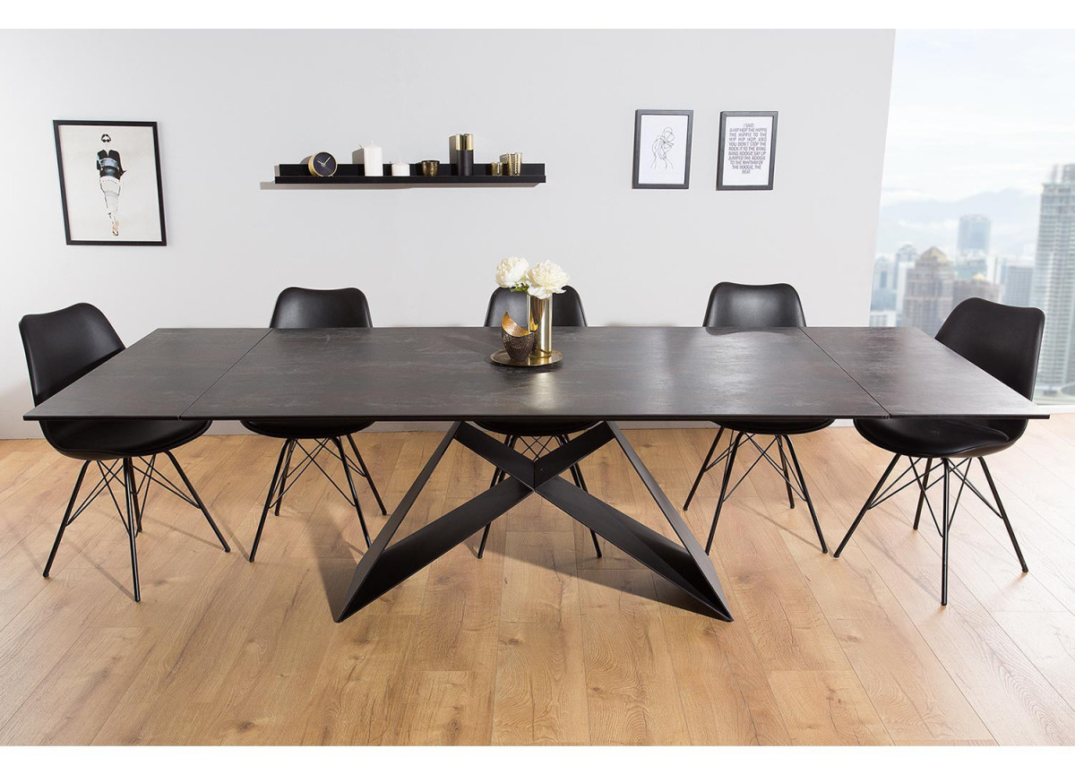 Table Contemporaine gris-lave et pied design noir métal