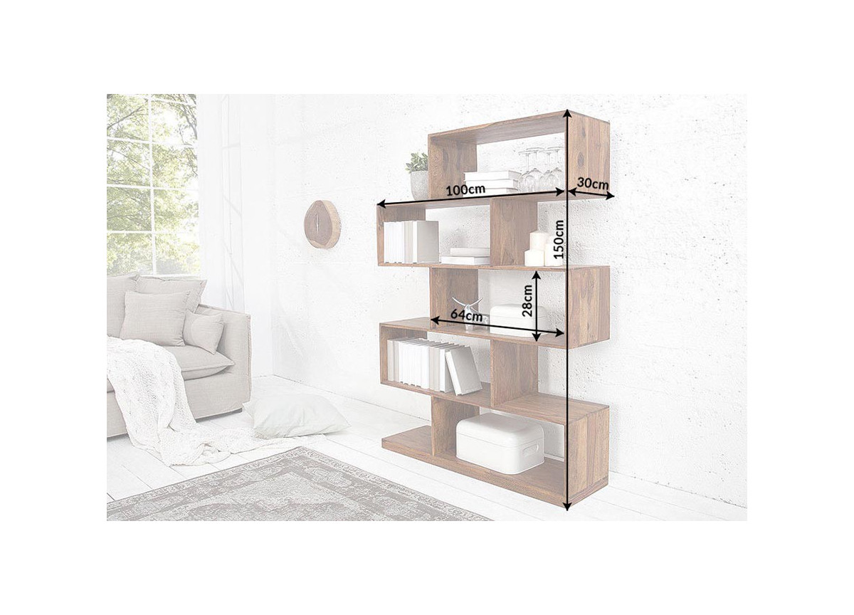 Bibliothèque étagère design en bois massif verni