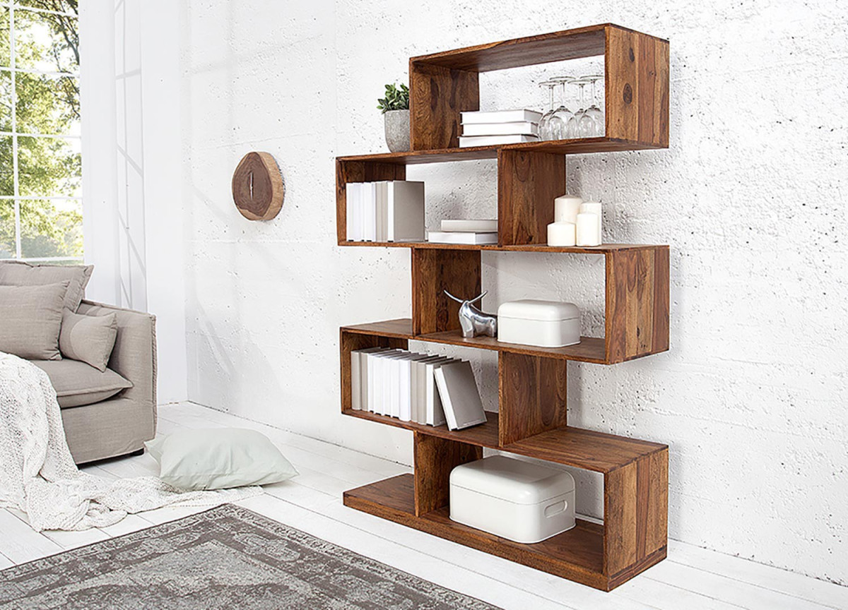 Bibliothèque étagère design en bois massif verni