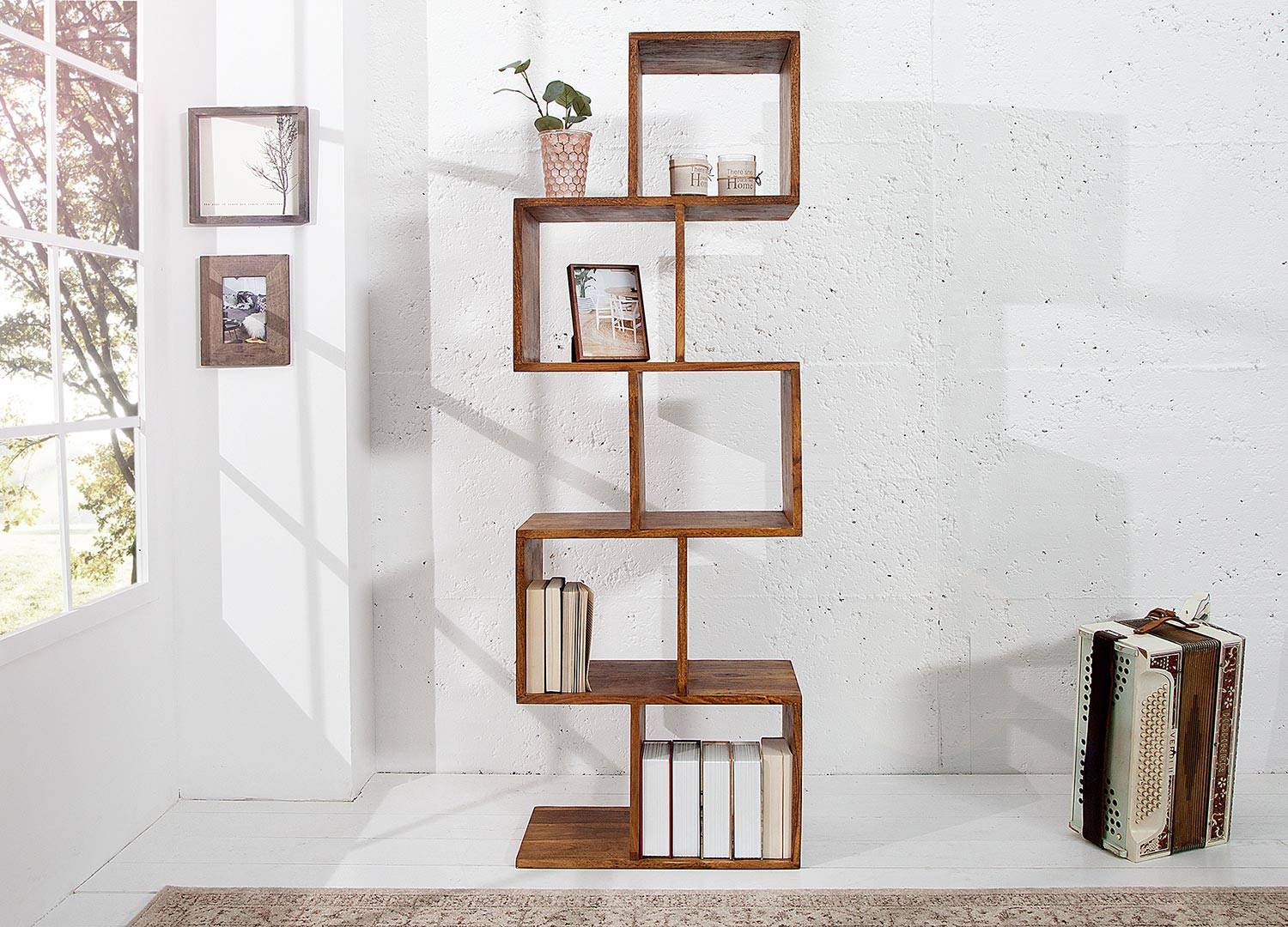 Bibliothèque En Forme De 'S' à 5 Niveaux, Étagère Géométrique De 157 Cm Cadre En Metal Kits Anti Basculement Charge 100 Kg Dore 94908210