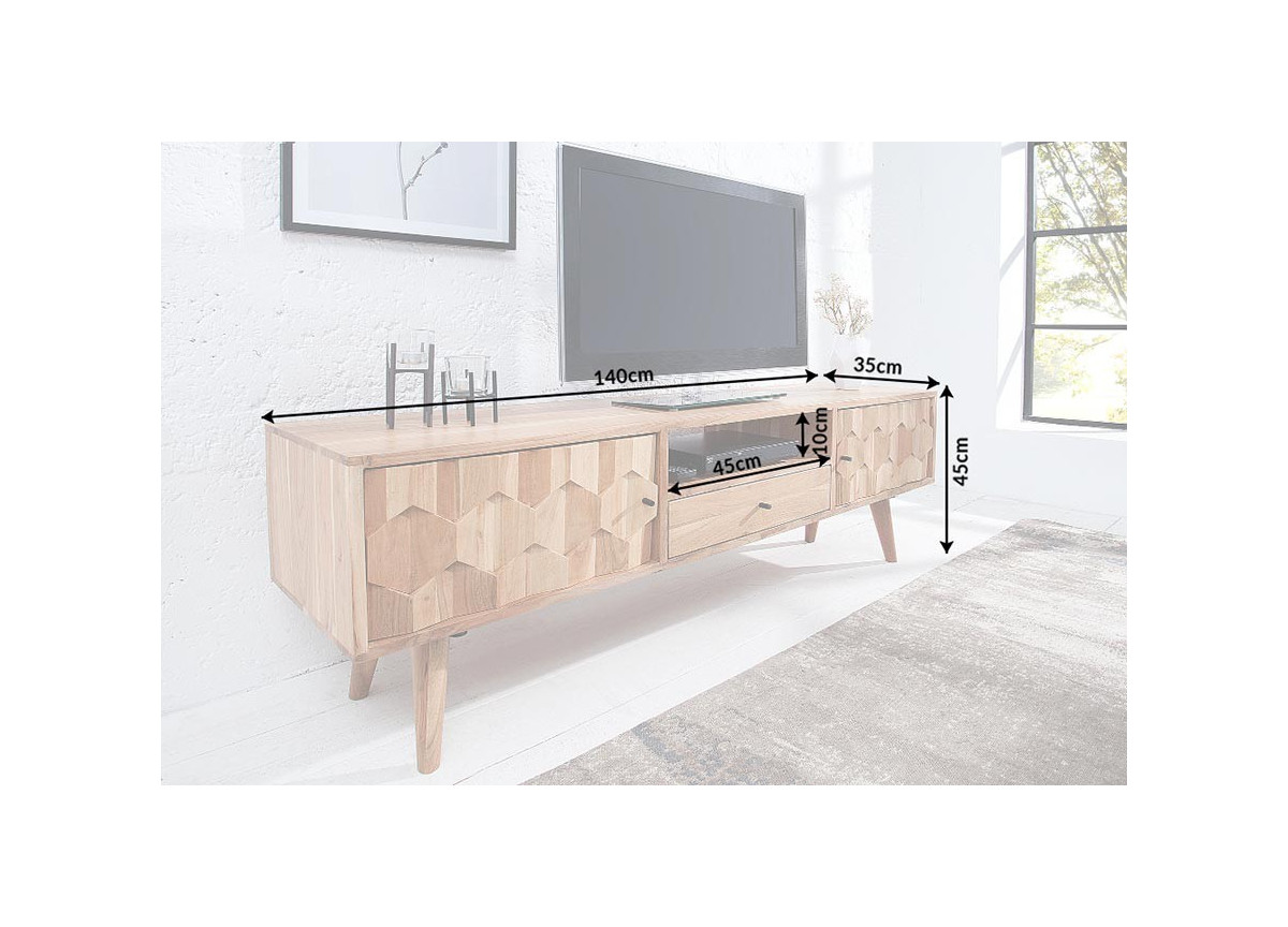 Meuble TV Scandinave / Effet Marqueterie 3D - 140 cm