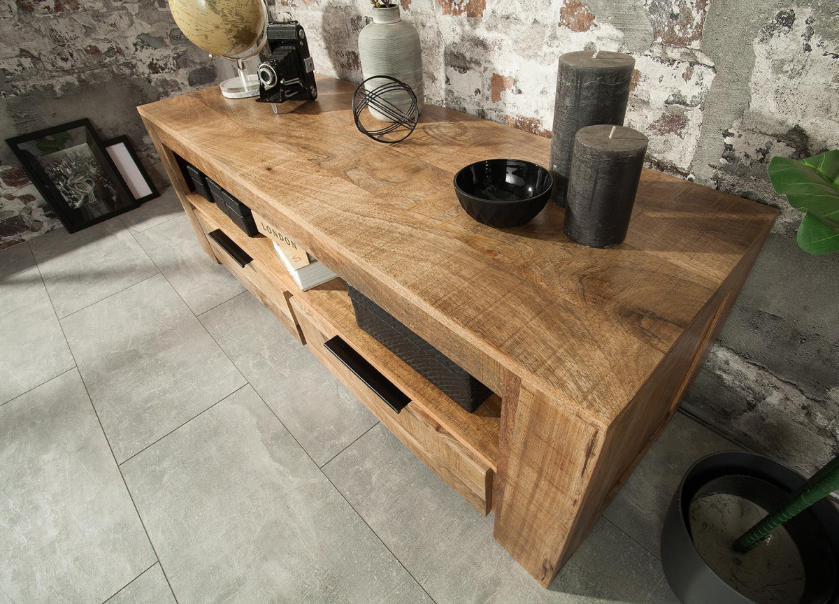Banc TV en bois massif / 130 cm