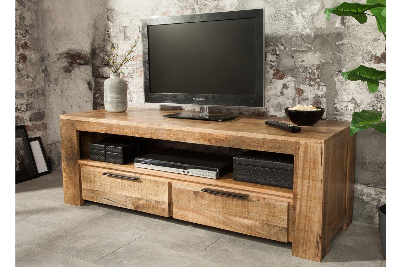 Meuble TV en bois massif / 130 cm pour salon