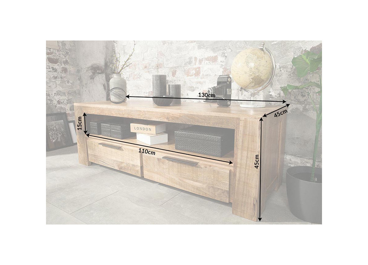 Banc TV 2 Tiroirs en Bois de Manguier