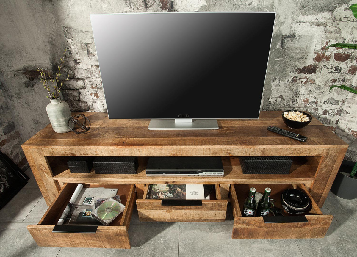 Meuble TV en bois massif / 170 cm avec tiroirs