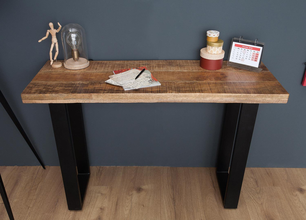 Console en bois massif et métal