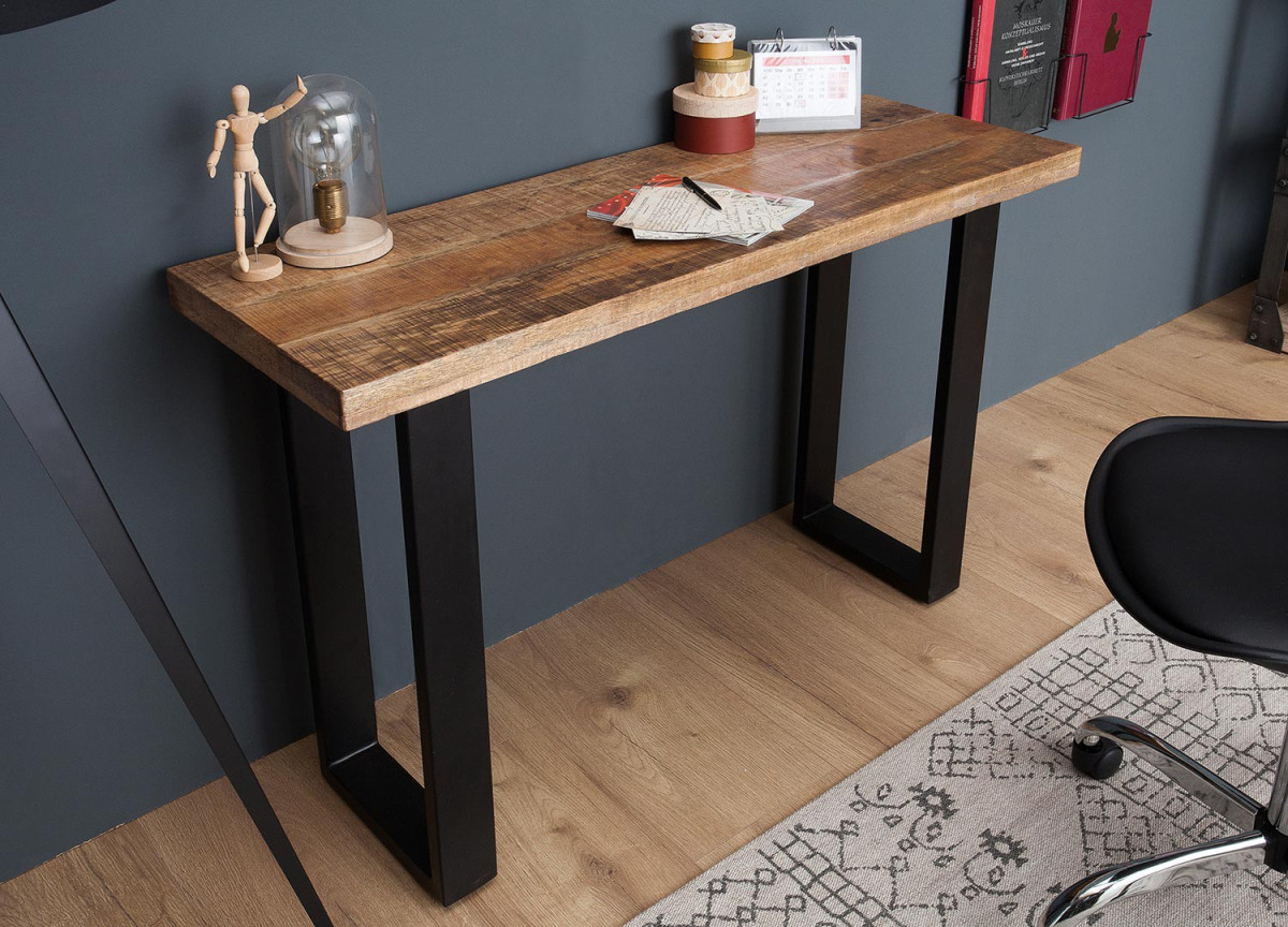 Table console moderne / Bois massif - Piétement métal noir