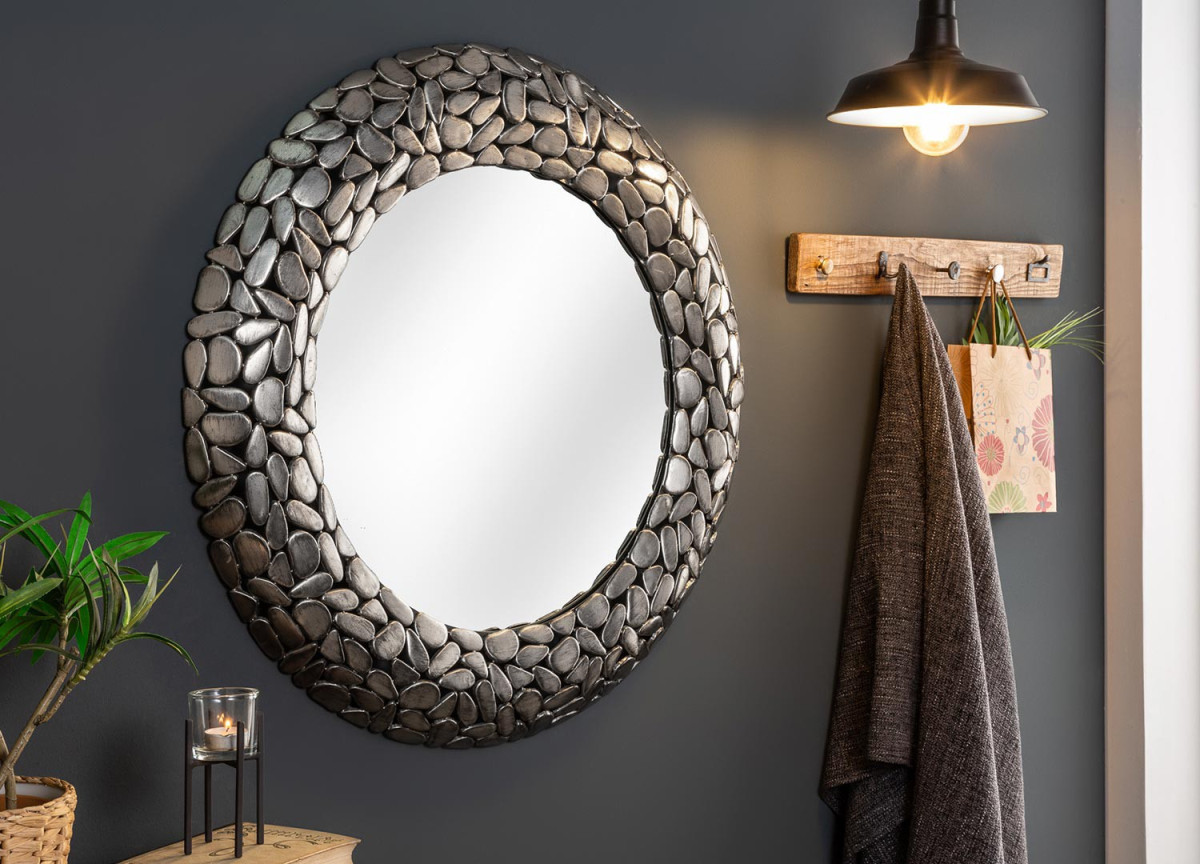 Miroir rond mural : Cadre métal et aluminium argenté