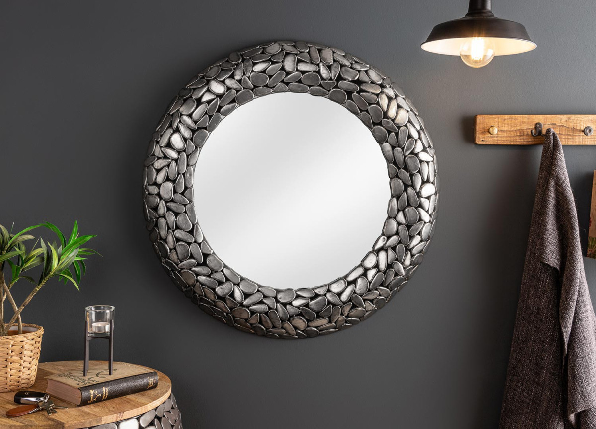 Miroir rond mural : Cadre métal et aluminium argenté pour déco