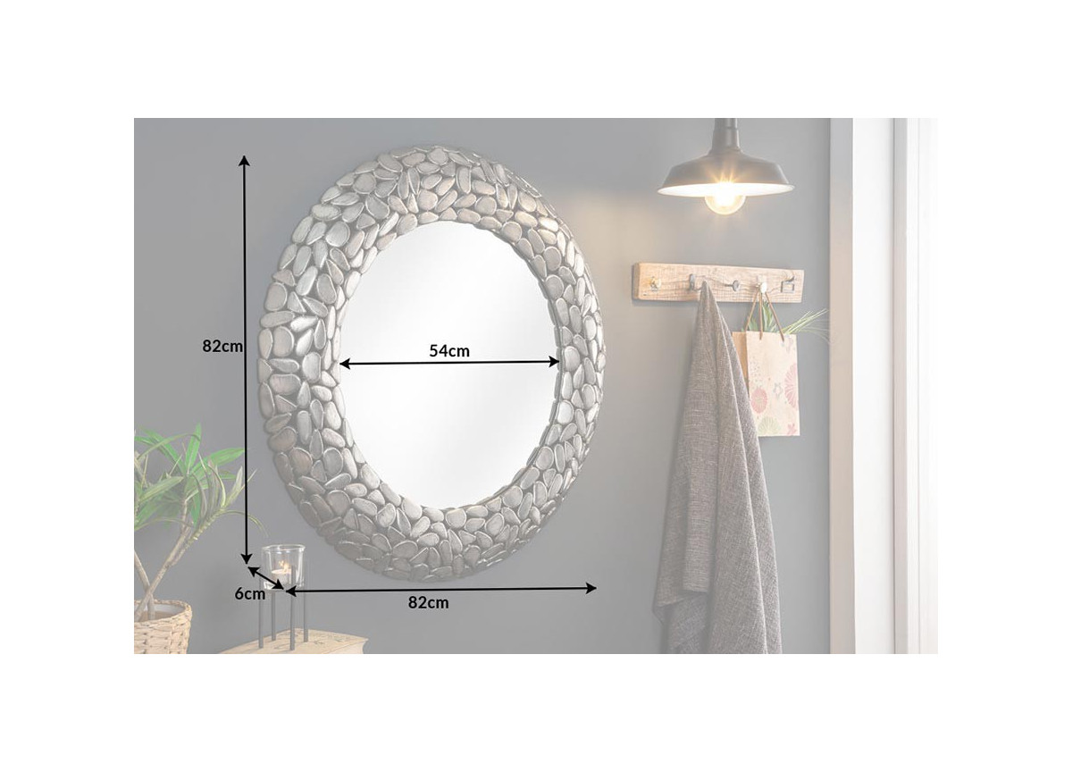Miroir rond mural : Cadre métal et aluminium argenté