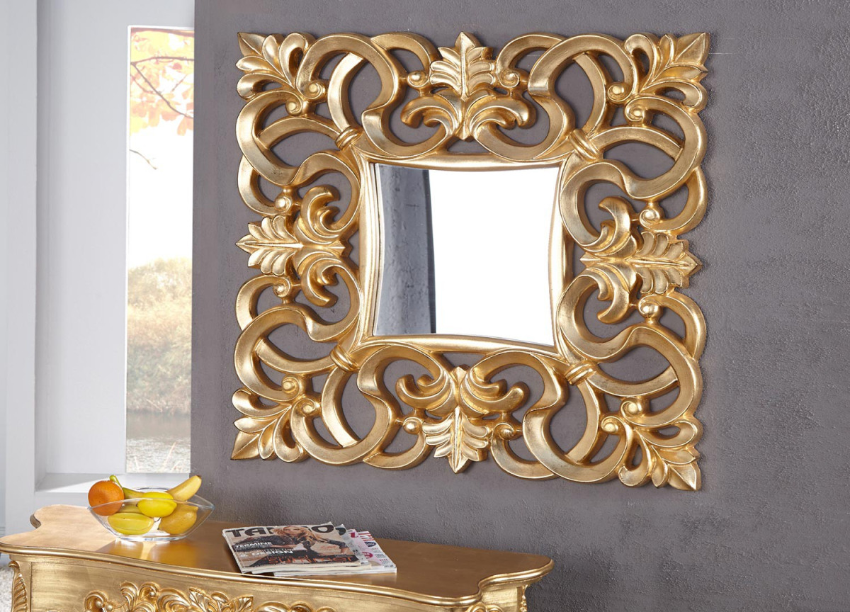 Miroir baroque carré or antique