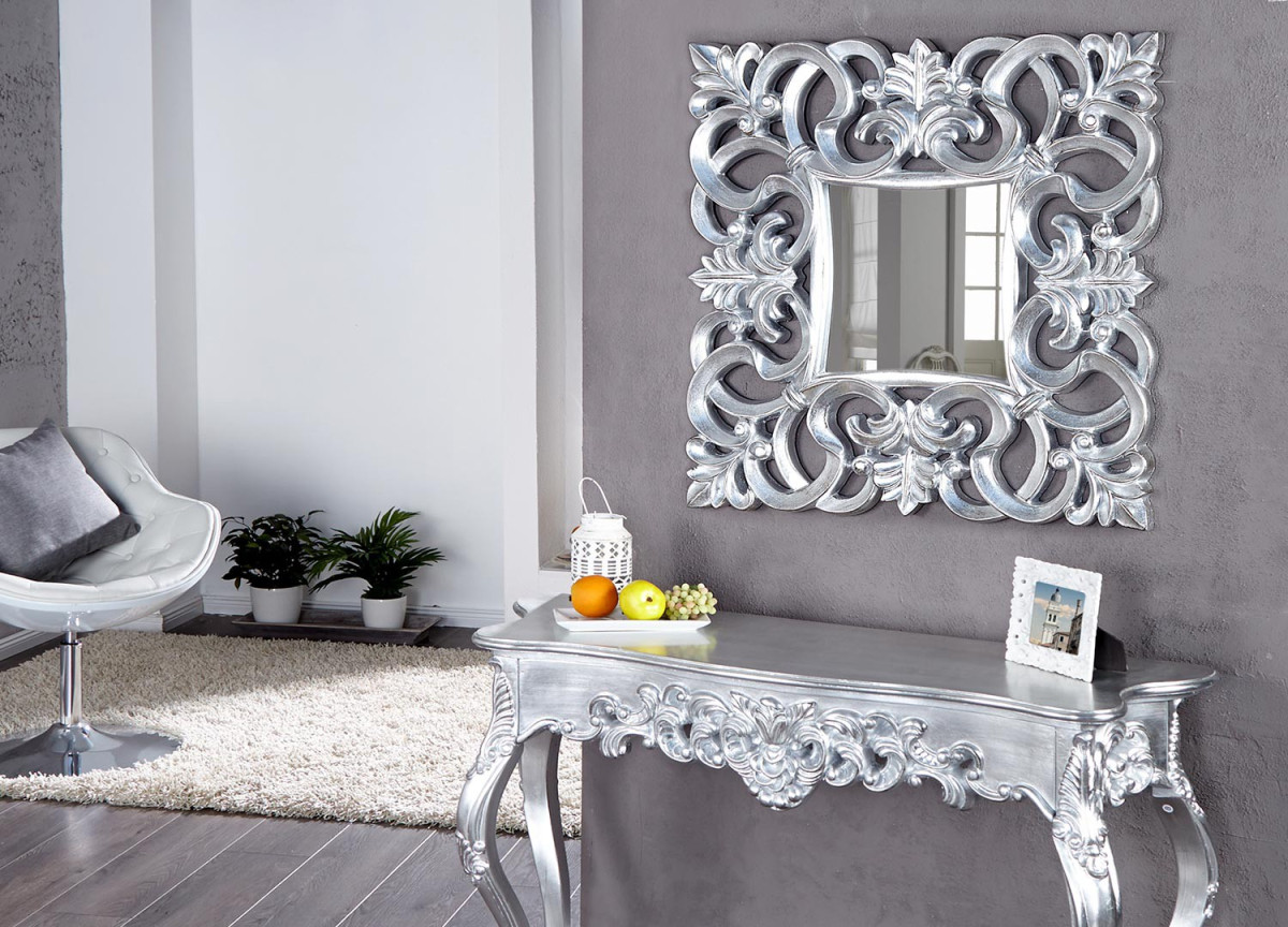 Miroir baroque carré argent antique