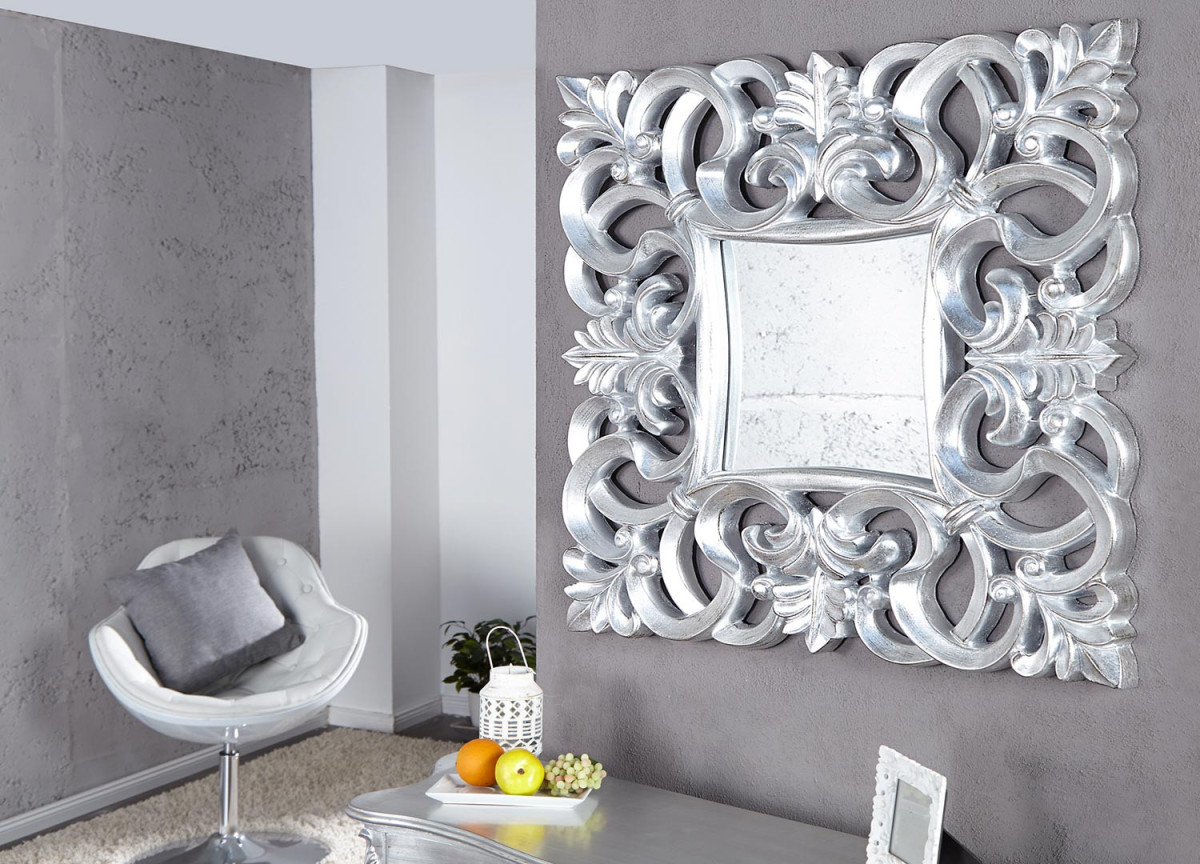 Miroir baroque carré argent antique