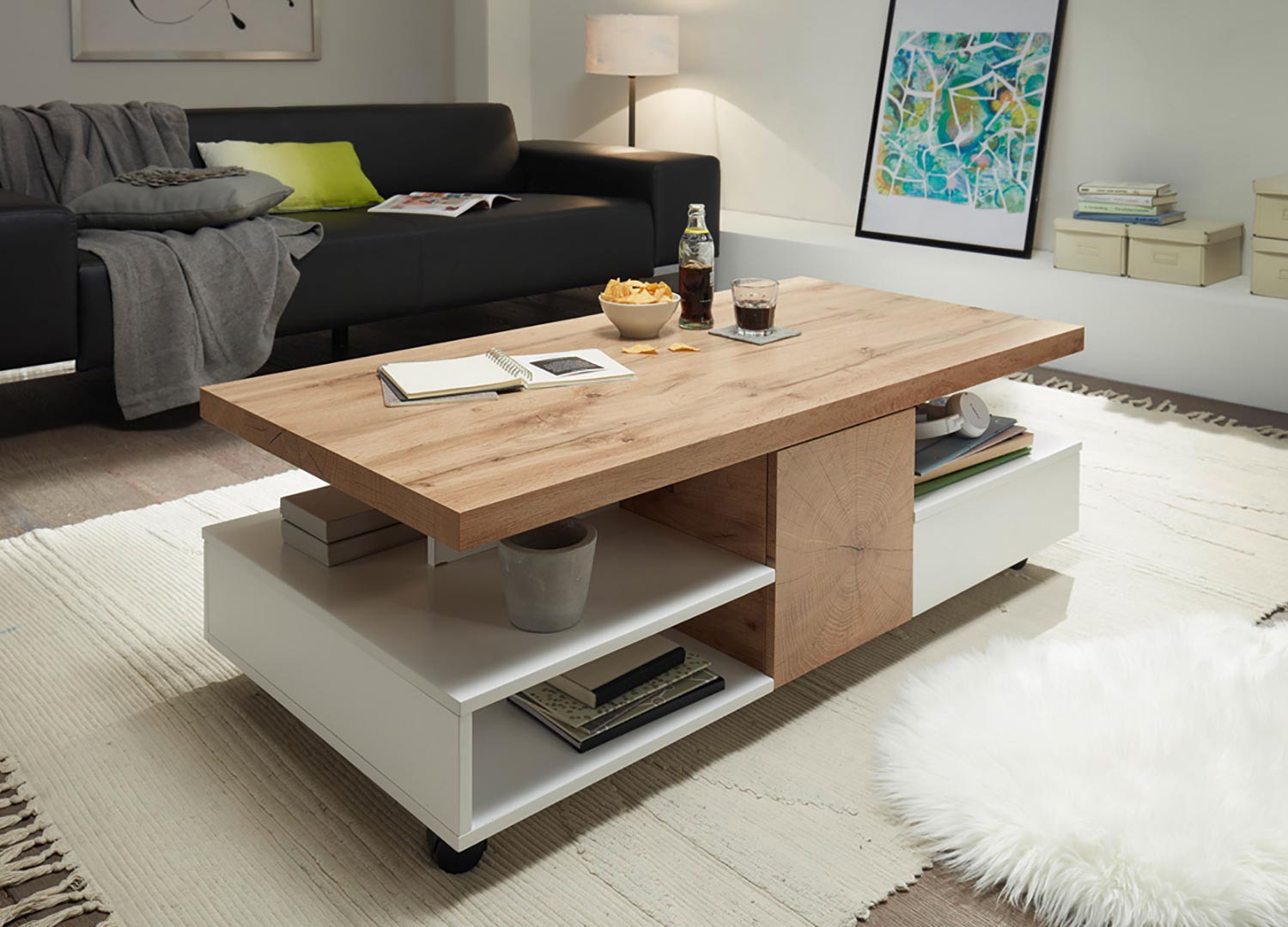 Table basse design rectangulaire - Multiples rangements pour salon