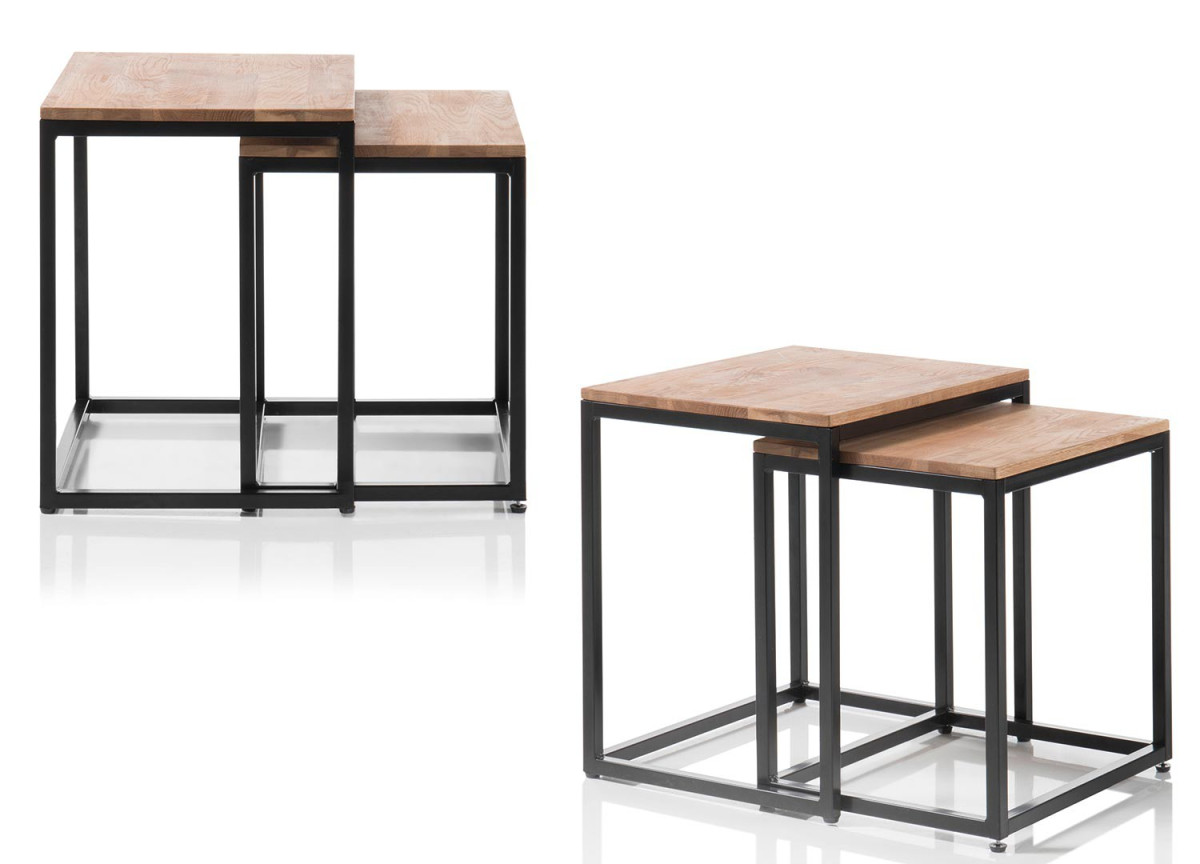 Bout de canapé carré / Bois et métal noir