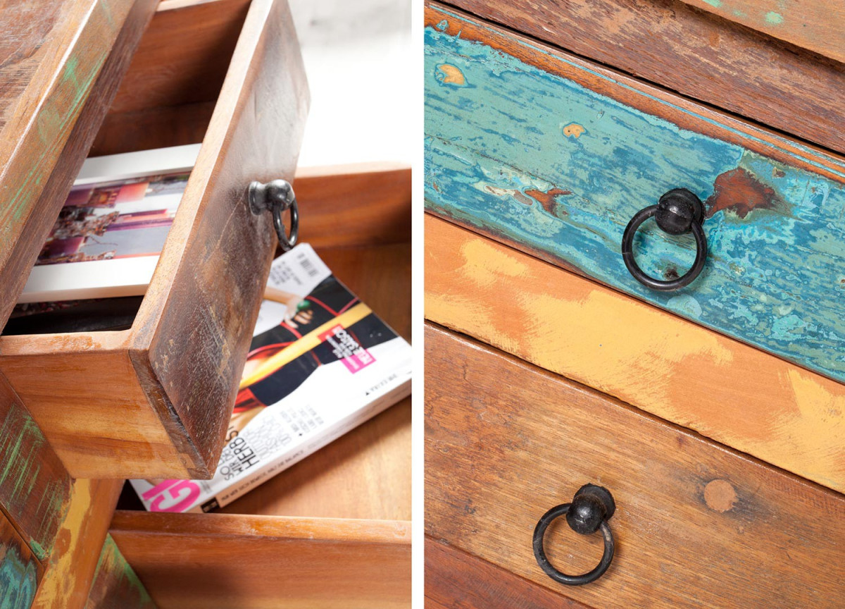 Table Basse avec Rangement en Bois Recyclé Coloré