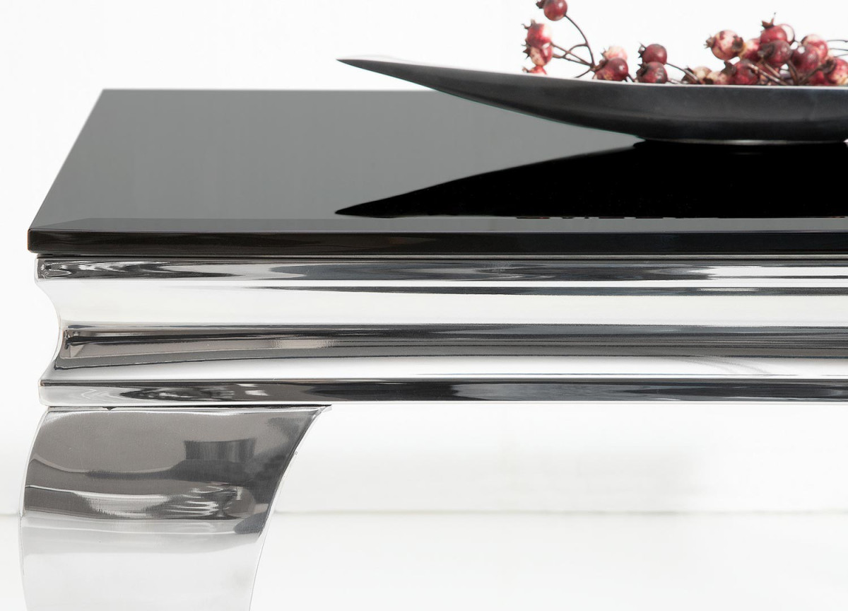Table Basse Baroque Noire et Métal Argenté