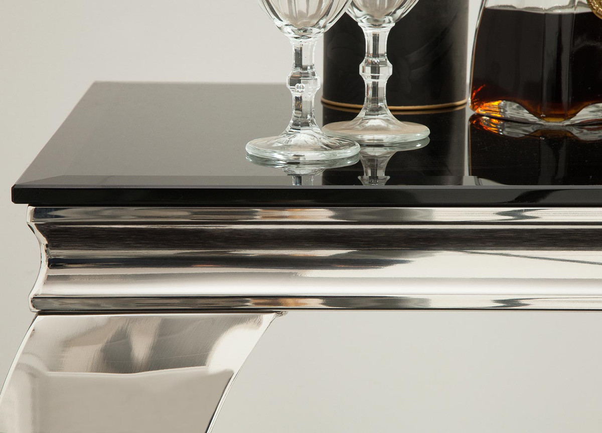 Table console baroque verre et métal chromé