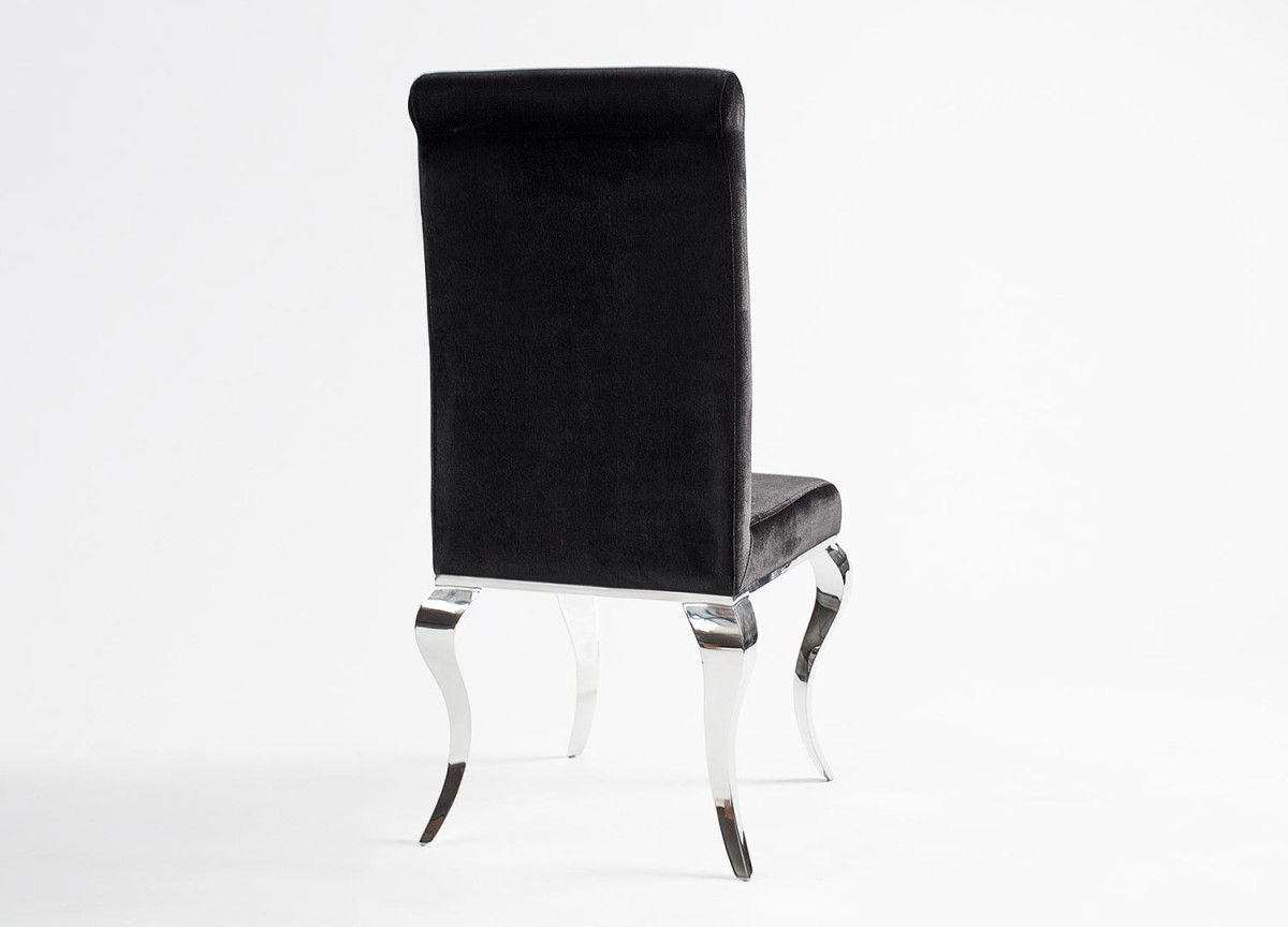 Chaises baroque velours noir et métal chromé