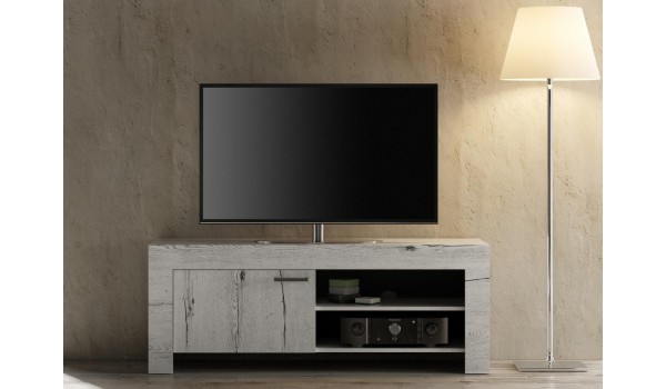 Meuble TV déco chêne blanc 140 cm