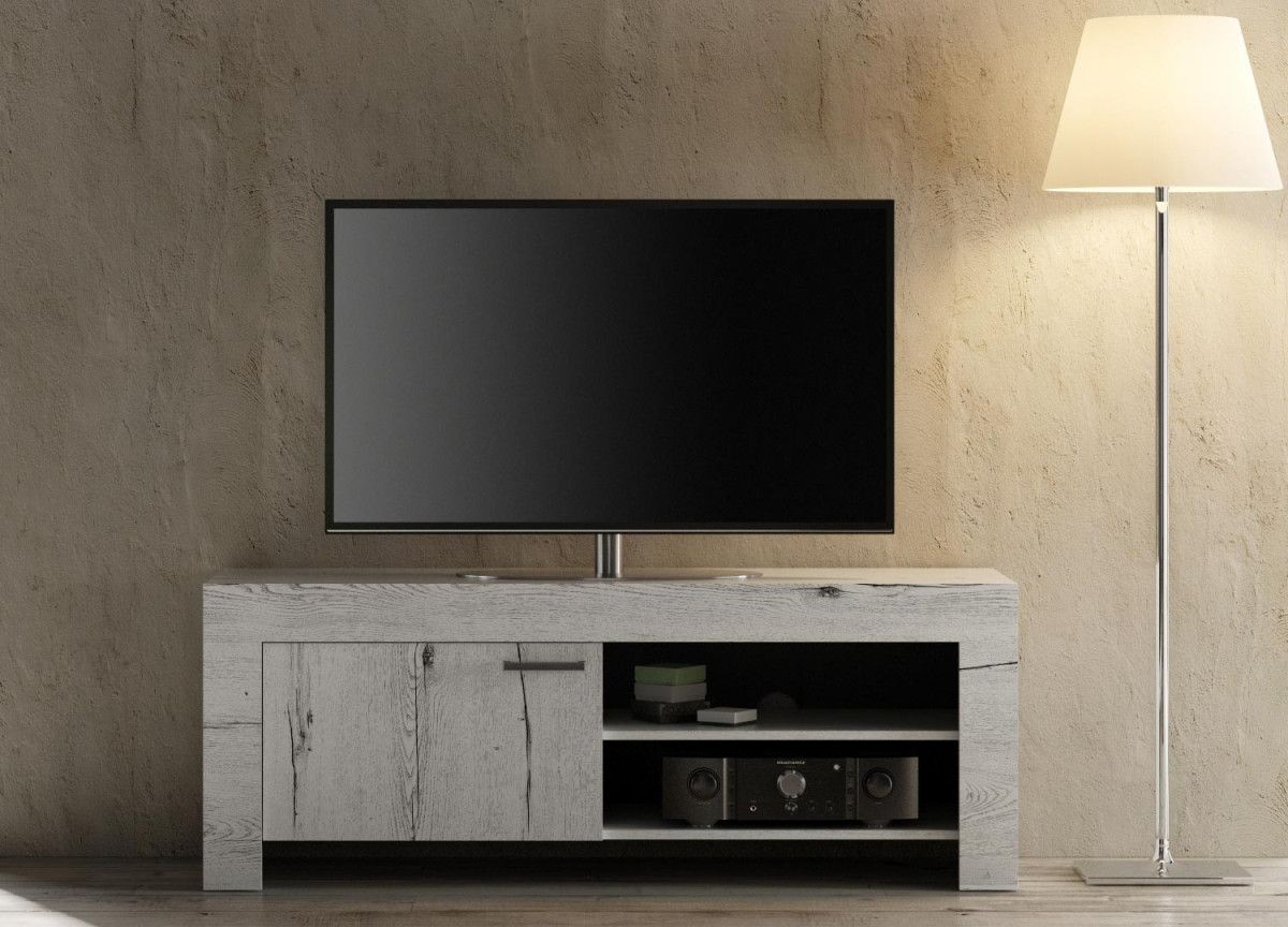 Meuble TV déco chêne blanc 140 cm