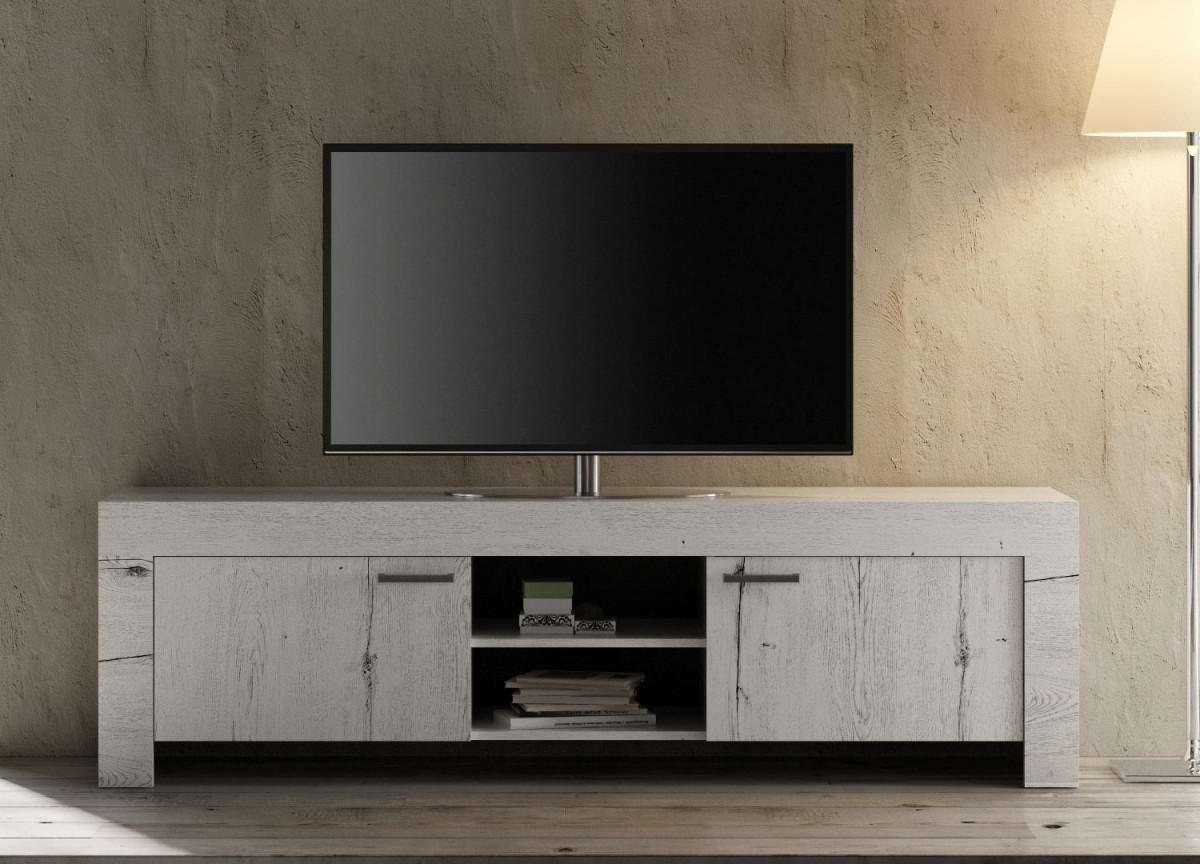 Meuble TV déco chêne blanc 180 cm