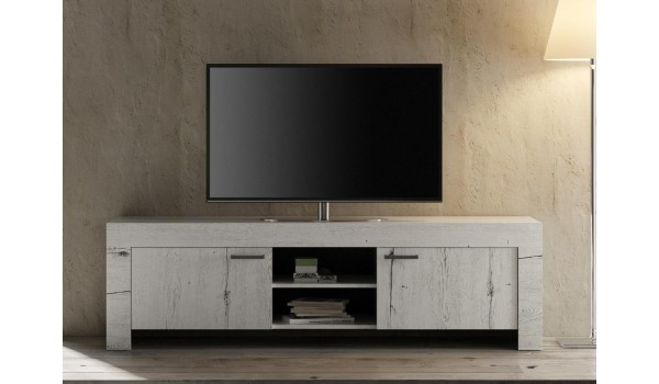 Meuble TV déco chêne blanc 180 cm