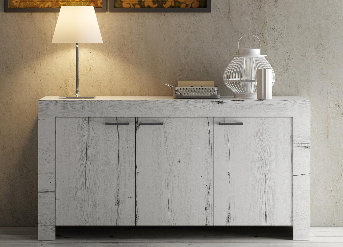 Buffet déco chêne blanc 3 portes 180 cm