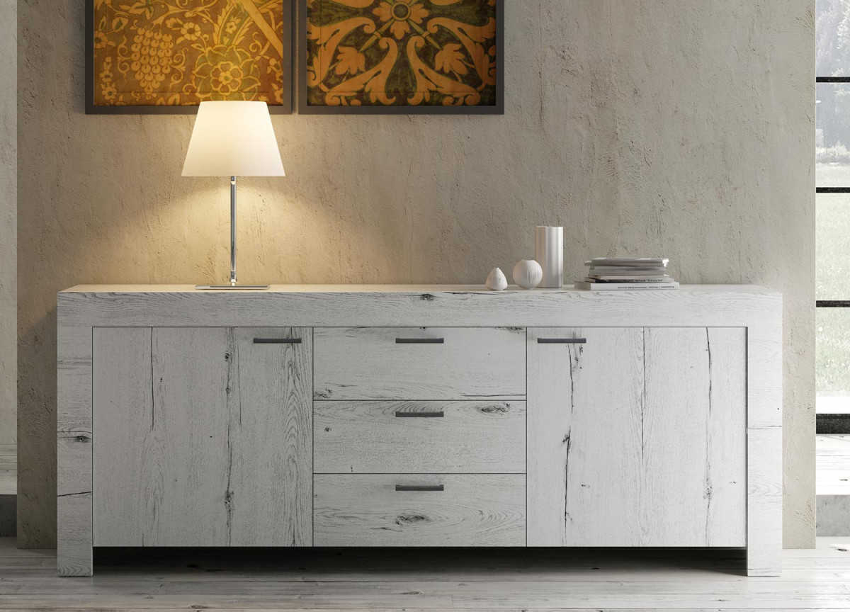 Buffet déco chêne blanc 210 cm