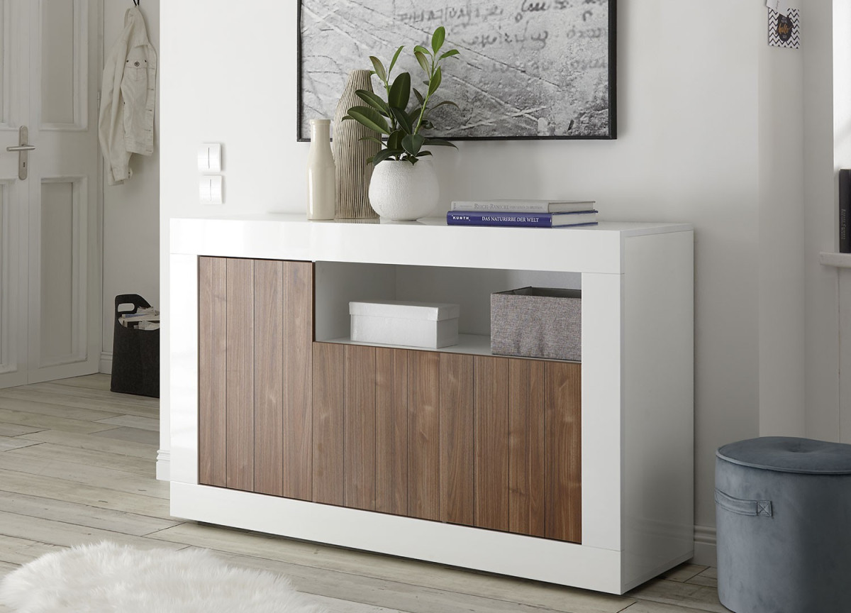 Buffet de salon, séjour blanc laqué et bois