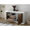 Buffet de salon, séjour blanc laqué et bois 184 cm