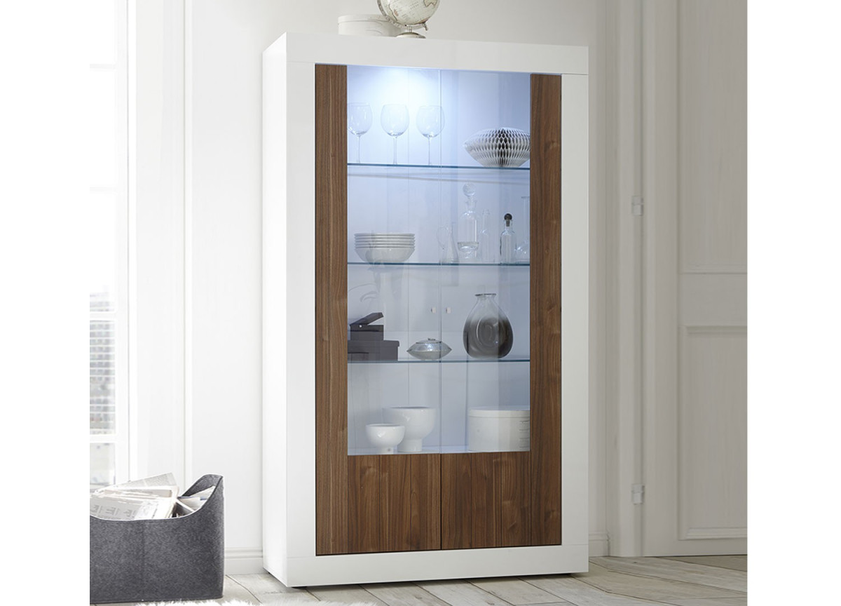 Meuble vitrine blanche et bois