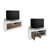 Salon complet blanc / bois - Meuble TV, commode, bibliothèque étagère