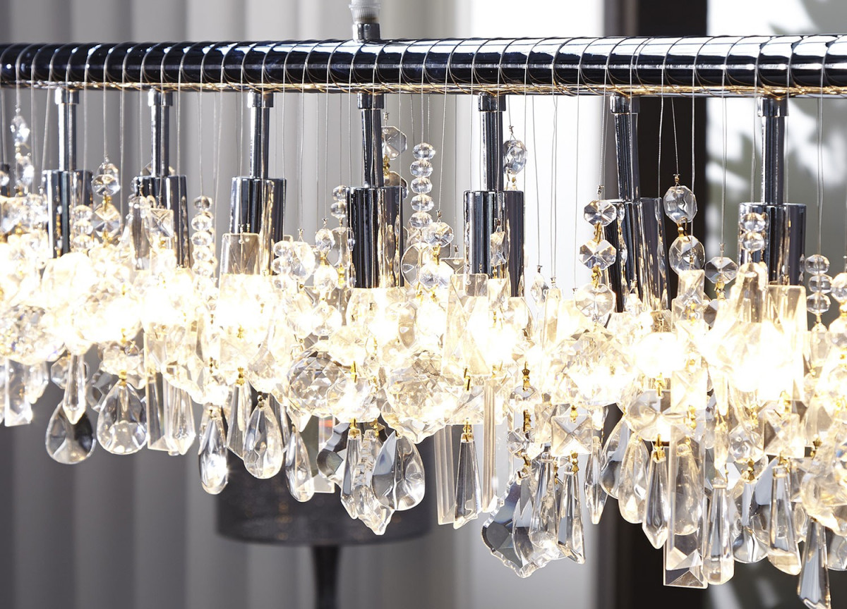 Luminaire suspendu réglable - Cristal & métal chromé