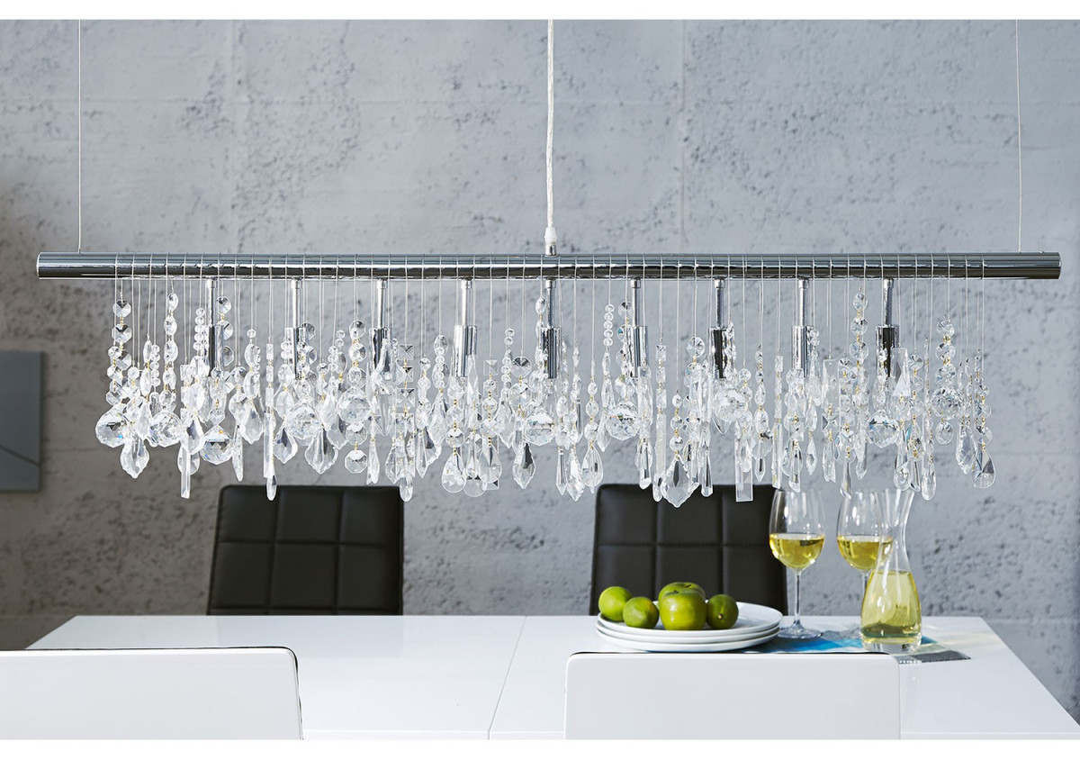 Luminaire suspendu réglable - Cristal & métal chromé