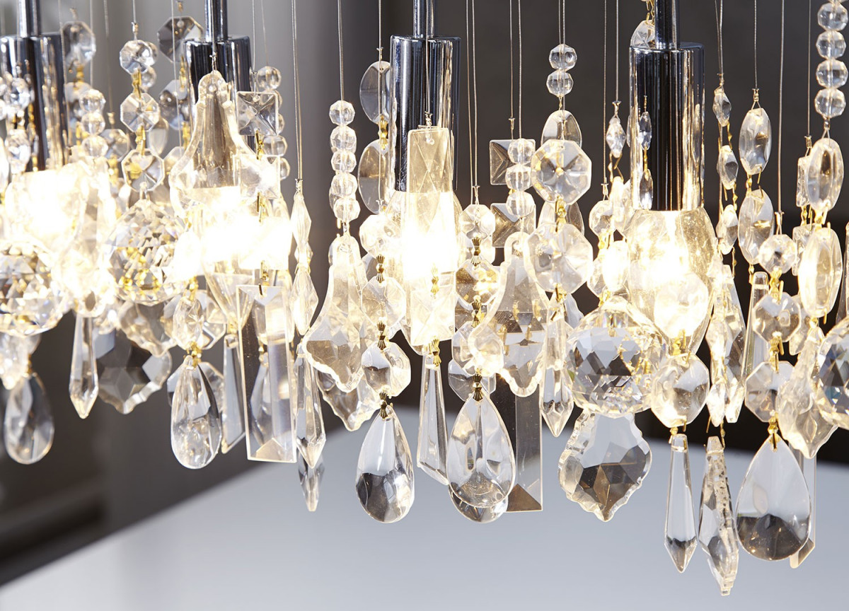 Luminaire suspendu réglable - Cristal & métal chromé