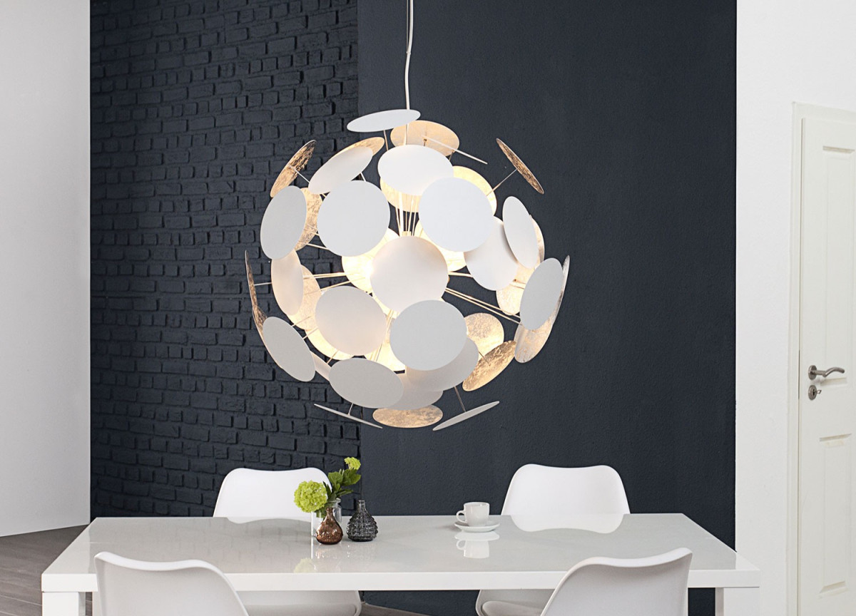 Luminaire design blanc et argent Ø 70 cm